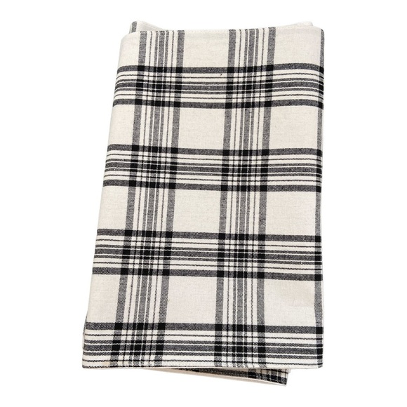 Black and White Plaid Linen Table Runner 13x 67” - Picture 1 of 5